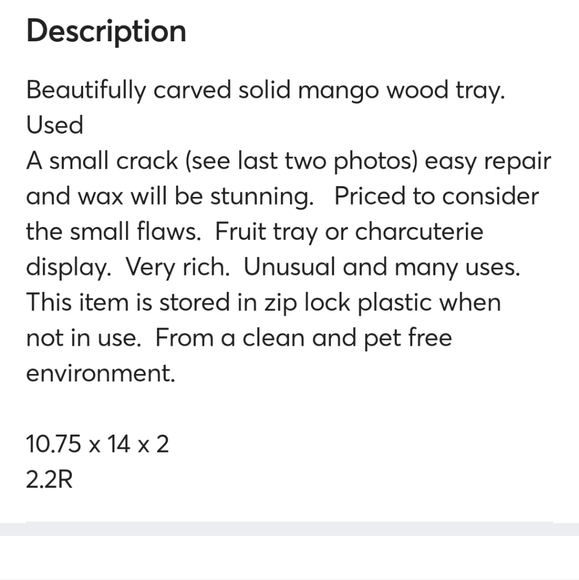 Solid Mango Wood Carved Tray - Picture 6 of 6